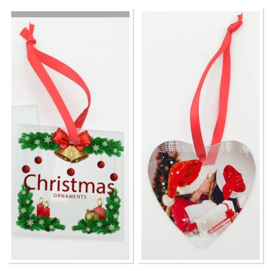 Square & Heart Glass Sublimation Ornaments